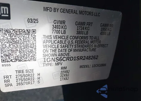 2025 Chevrolet Suburban 4Wd Lt z USA, uszkodzony, nr VIN 1GNS6CRD1SR248262